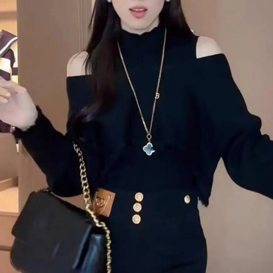 Cropped sweater med høj hals til kvinder