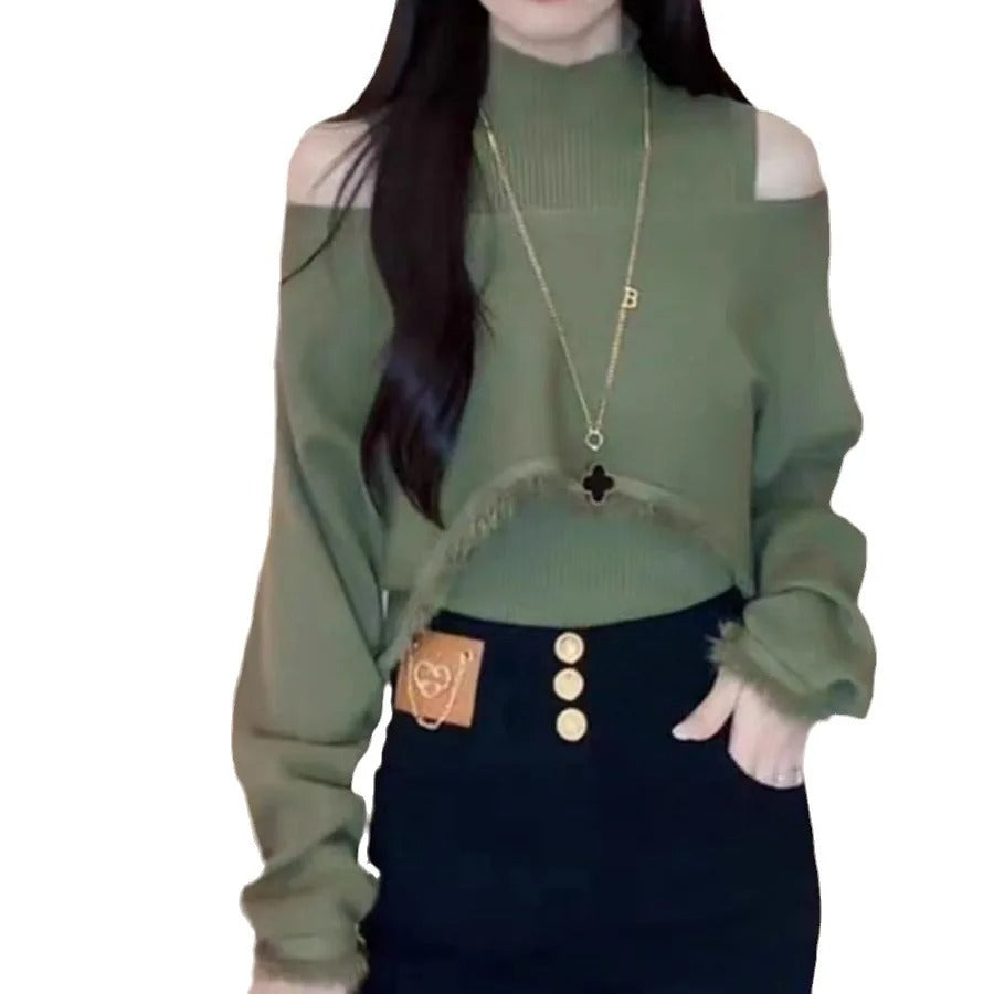 Cropped sweater med høj hals til kvinder