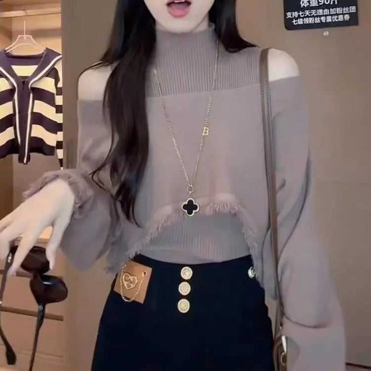 Cropped sweater med høj hals til kvinder