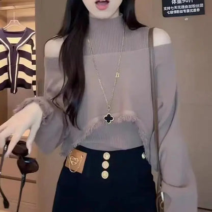 Cropped sweater med høj hals til kvinder