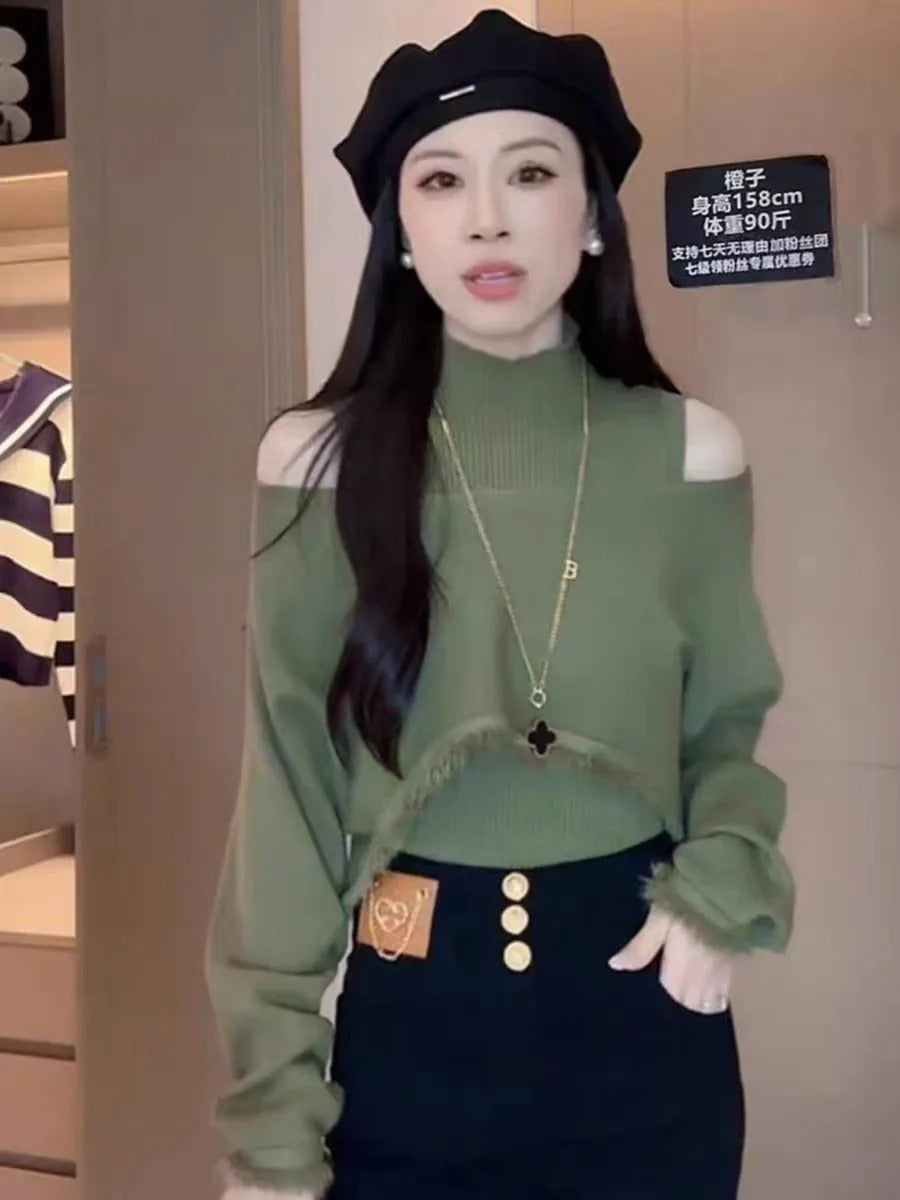 Cropped sweater med høj hals til kvinder