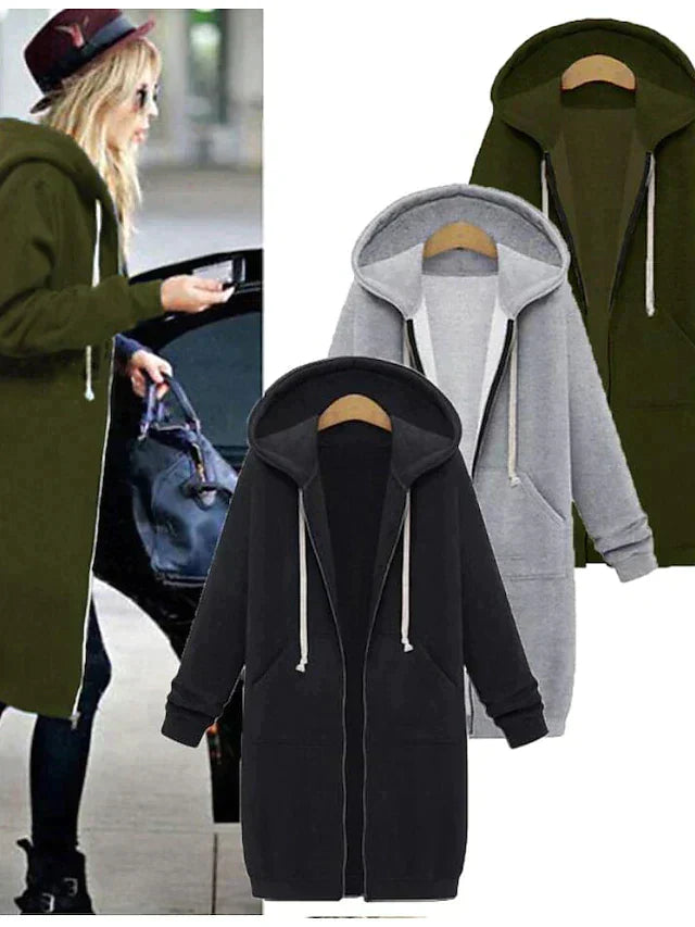 Lang cardigan med hætte til kvinder
