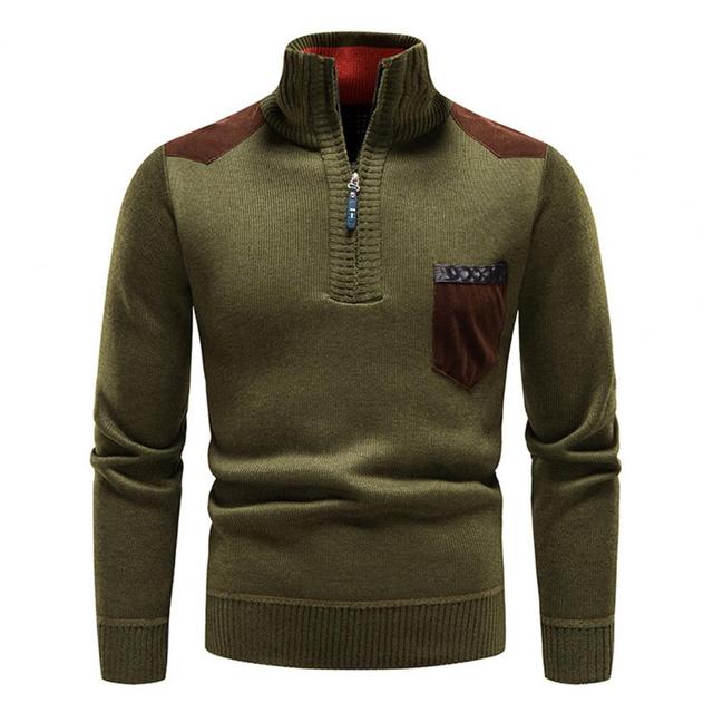 Strikket sweater med halv lynlås og col til mænd Vintertøj