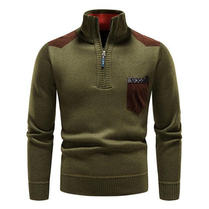 Strikket sweater med halv lynlås og col til mænd Vintertøj