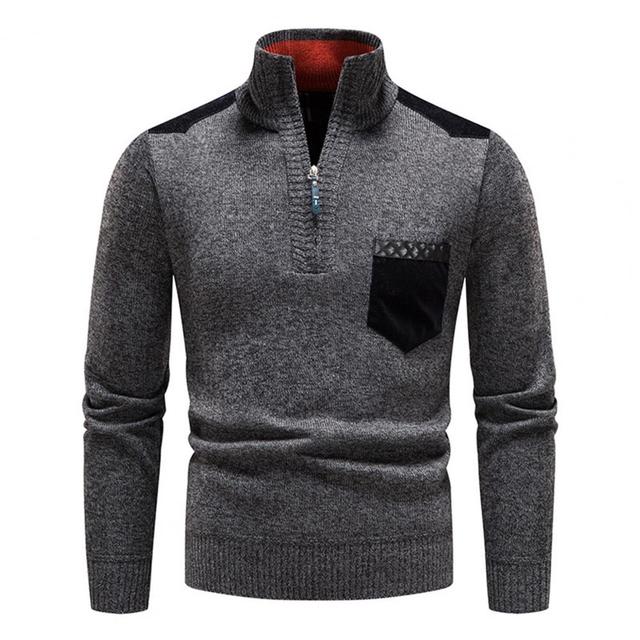 Strikket sweater med halv lynlås og col til mænd Vintertøj