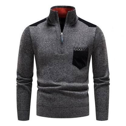 Strikket sweater med halv lynlås og col til mænd Vintertøj