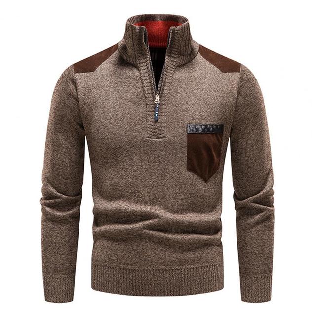 Strikket sweater med halv lynlås og col til mænd Vintertøj