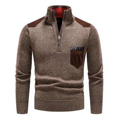 Strikket sweater med halv lynlås og col til mænd Vintertøj