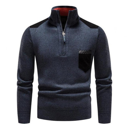 Strikket sweater med halv lynlås og col til mænd Vintertøj