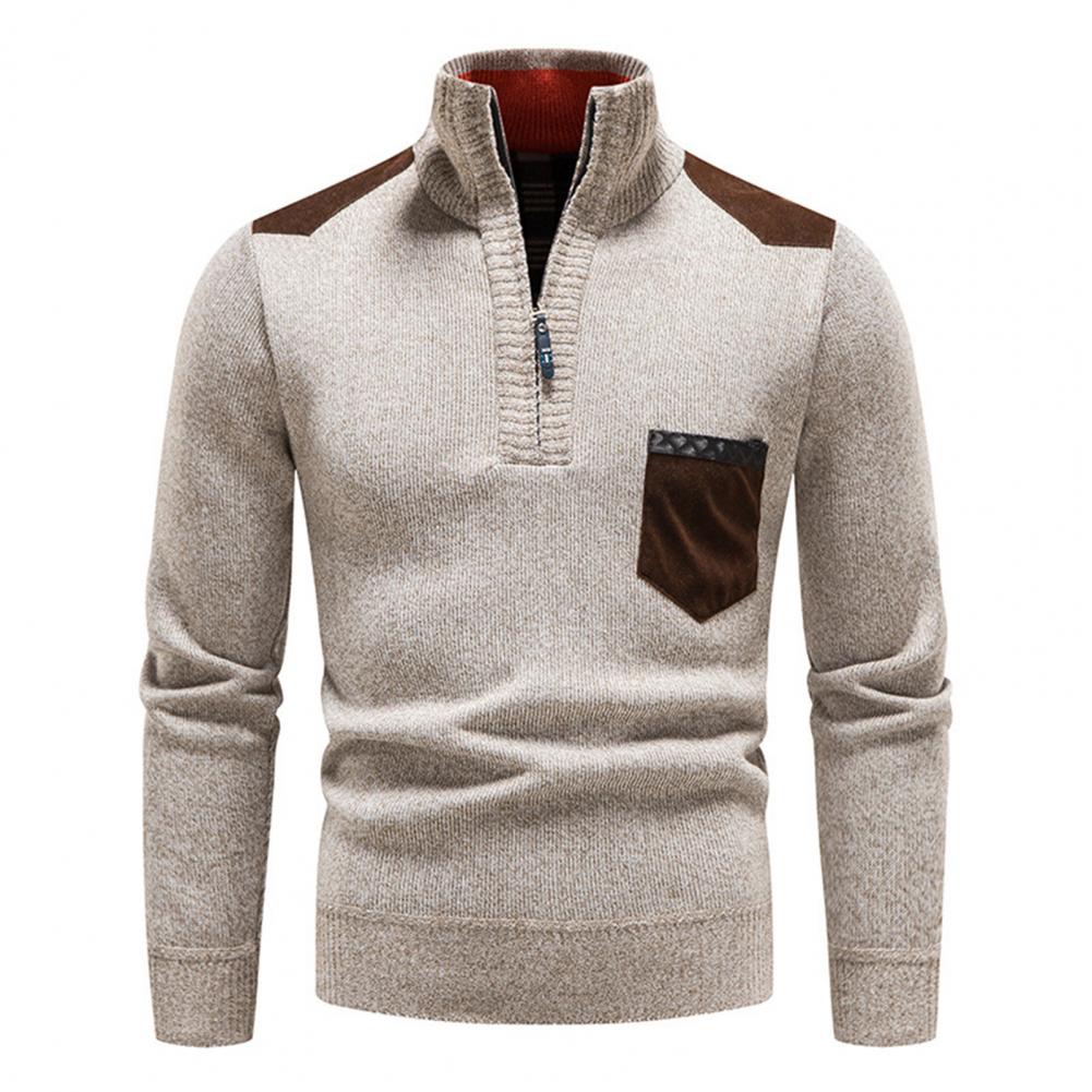 Strikket sweater med halv lynlås og col til mænd Vintertøj