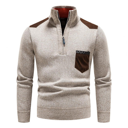 Strikket sweater med halv lynlås og col til mænd Vintertøj