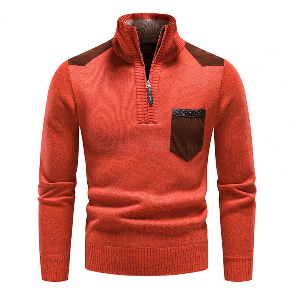 Strikket sweater med halv lynlås og col til mænd Vintertøj