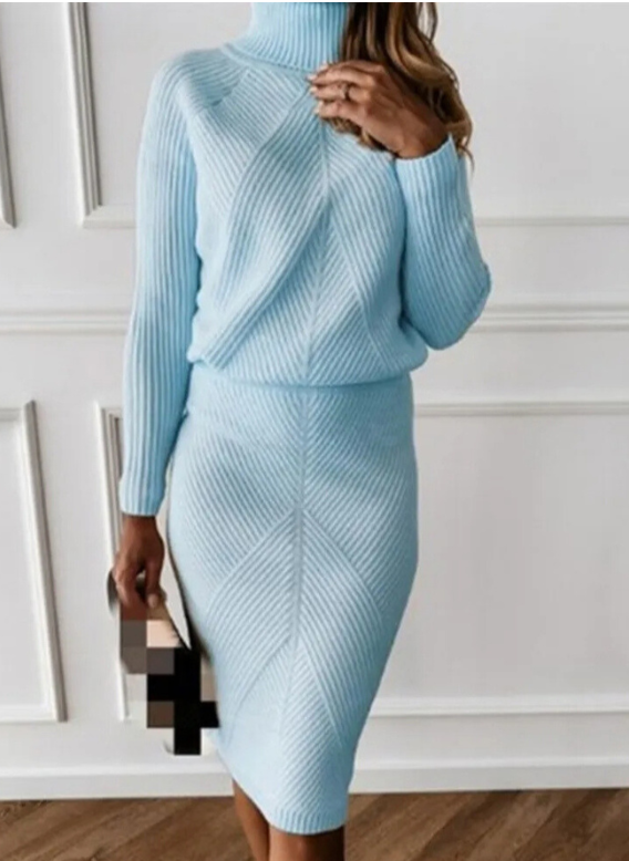 Elegant sæt med rullekrave og midi-nederdel til kvinder