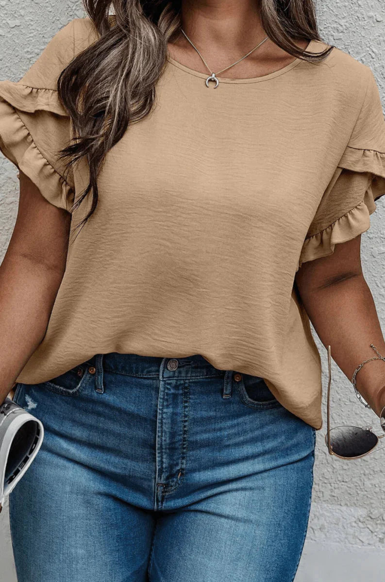 Kvinder Plus Size Top med flæsekant