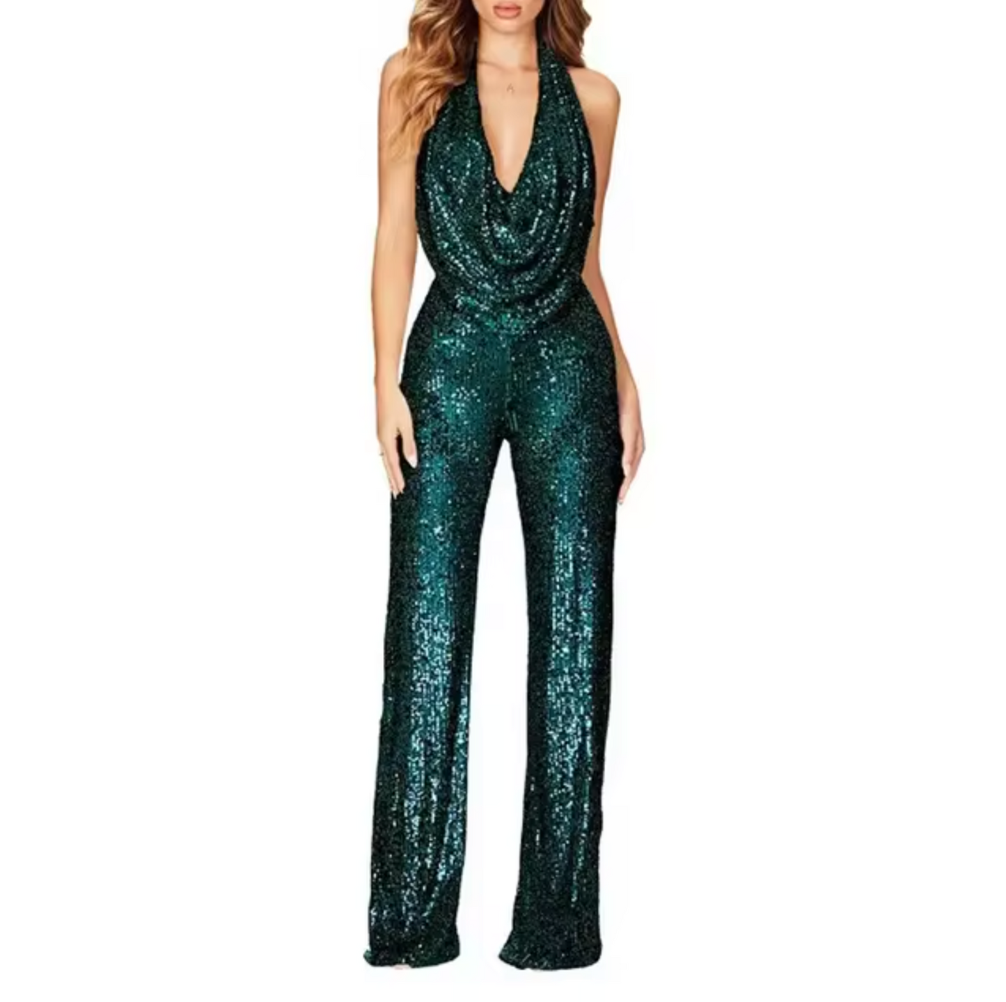 Jumpsuit med halterneck og pailletter til kvinder