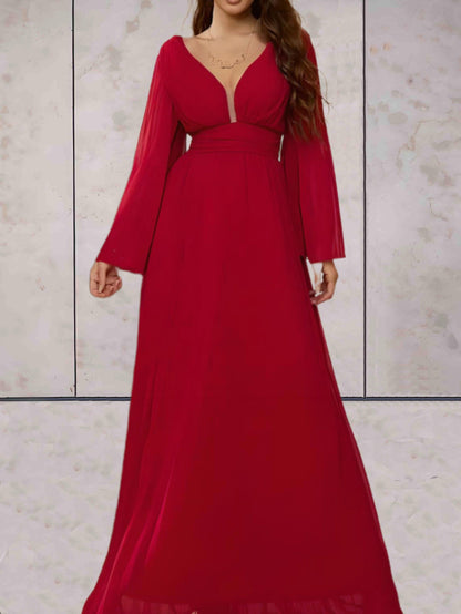 Elegant langærmet maxikjole