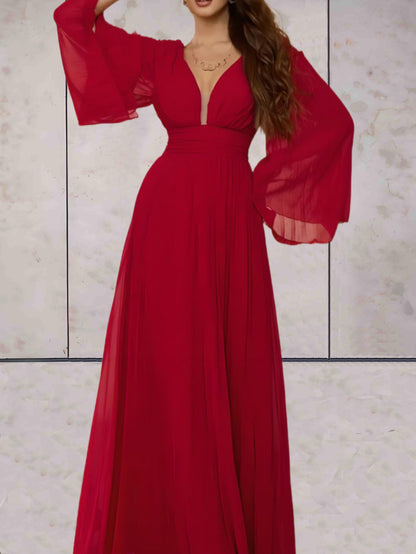 Elegant langærmet maxikjole