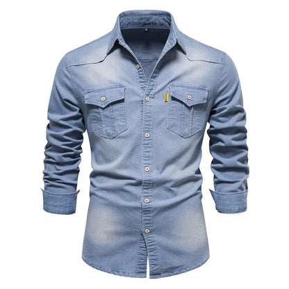 Enkel blå vindtæt med knap denimjakker til mænd