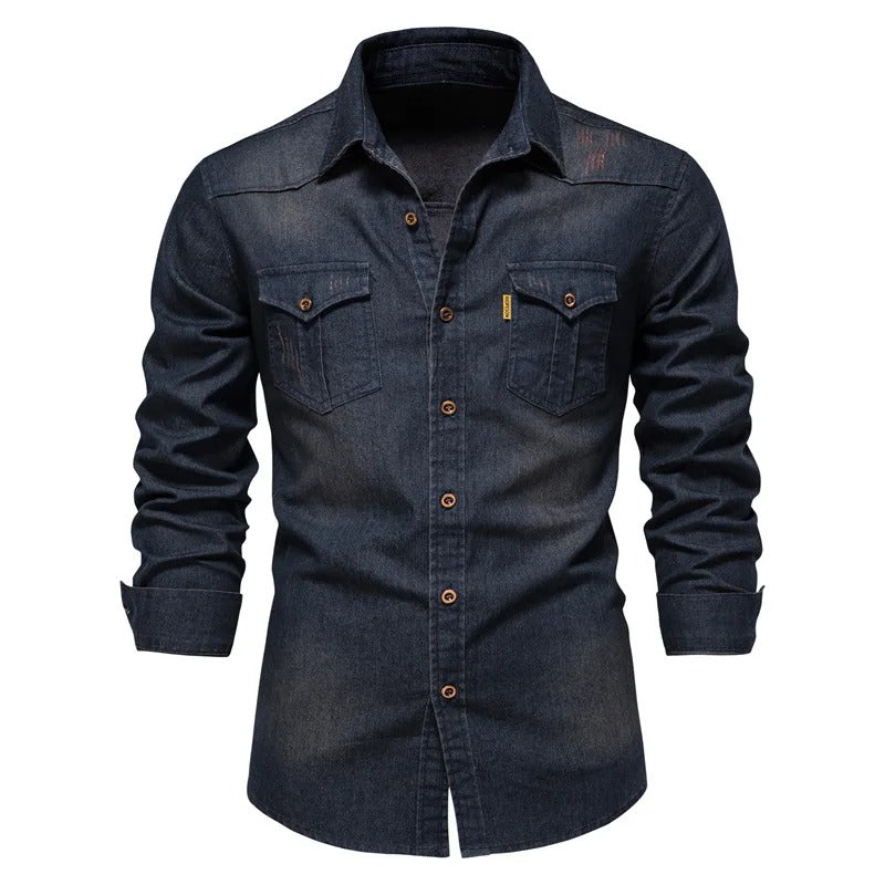 Enkel blå vindtæt med knap denimjakker til mænd