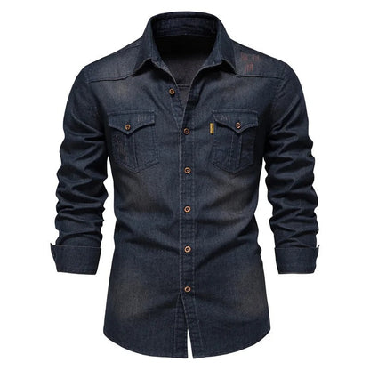Enkel blå vindtæt med knap denimjakker til mænd