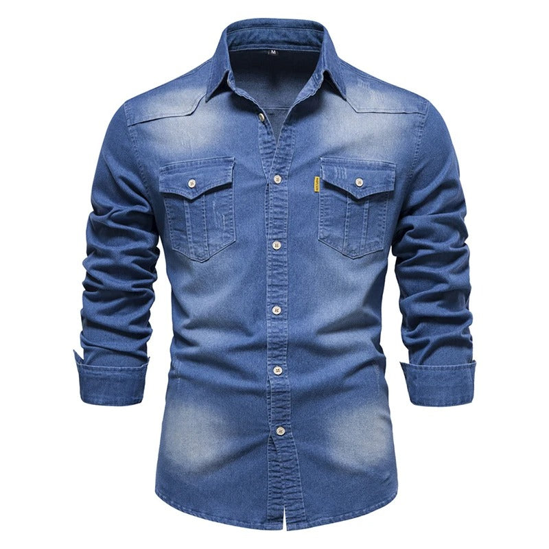 Enkel blå vindtæt med knap denimjakker til mænd