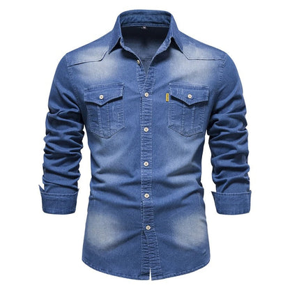 Enkel blå vindtæt med knap denimjakker til mænd