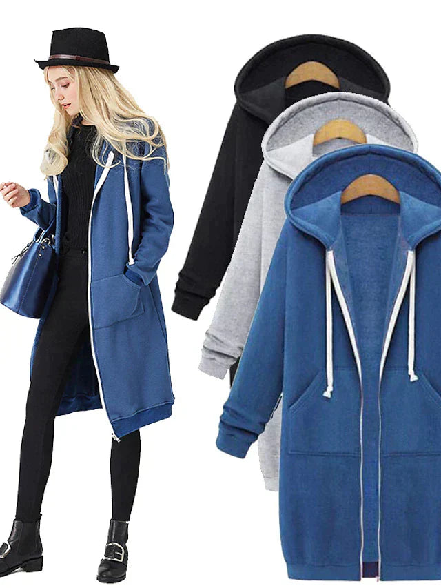 Lang cardigan med hætte til kvinder