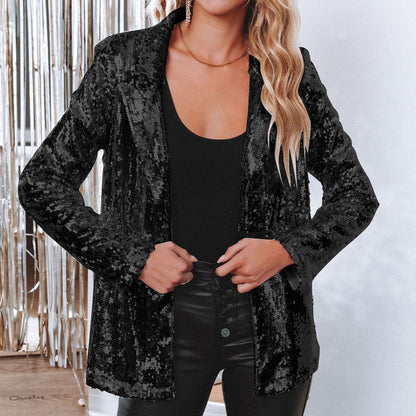 Glimtende lang festjakke blazer til kvinder
