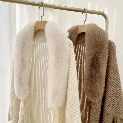 Sjal med kaninpels-krave